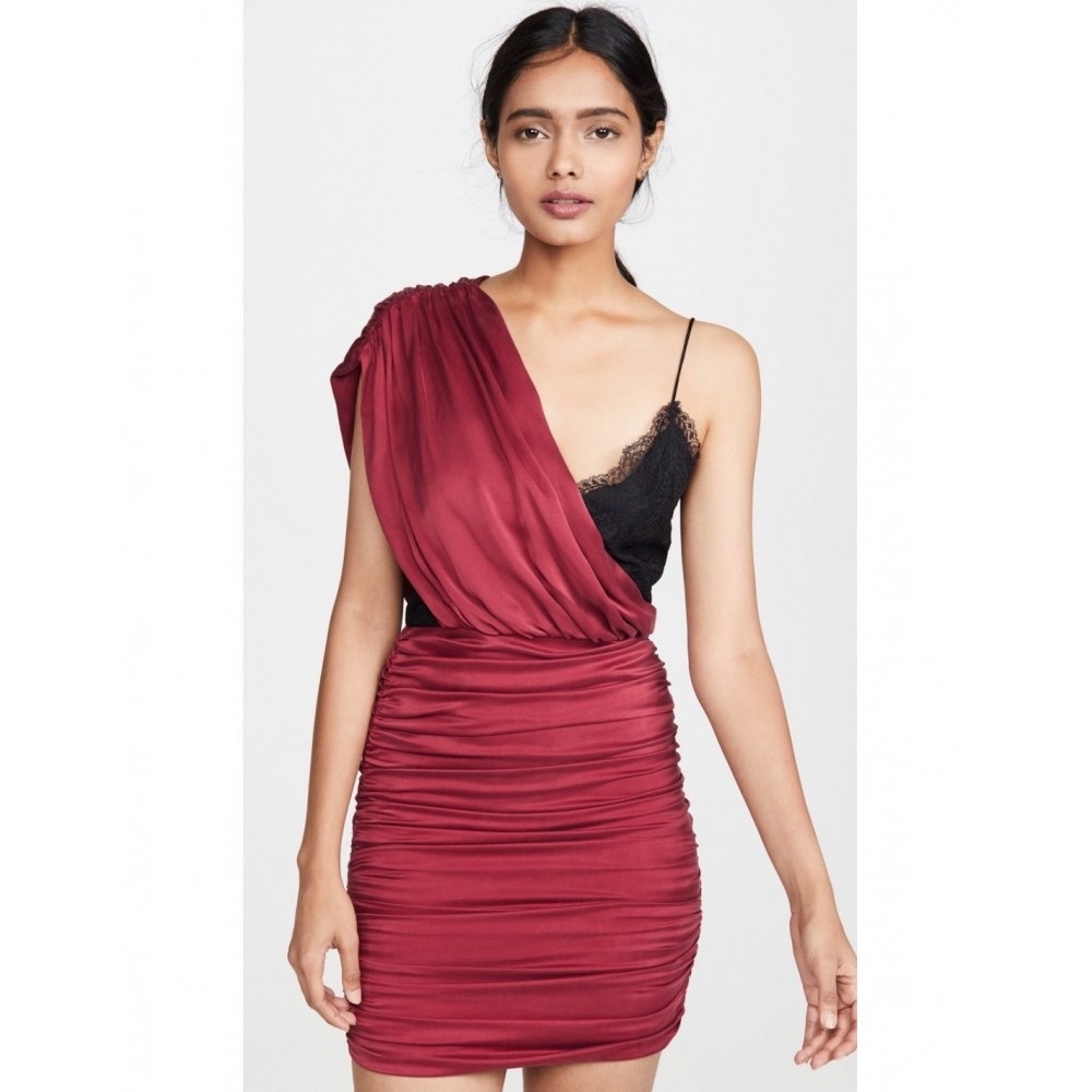 ALICE + OLIVIA Bianca Rouched One shoulder Stretch Silk Mini Dress NWT